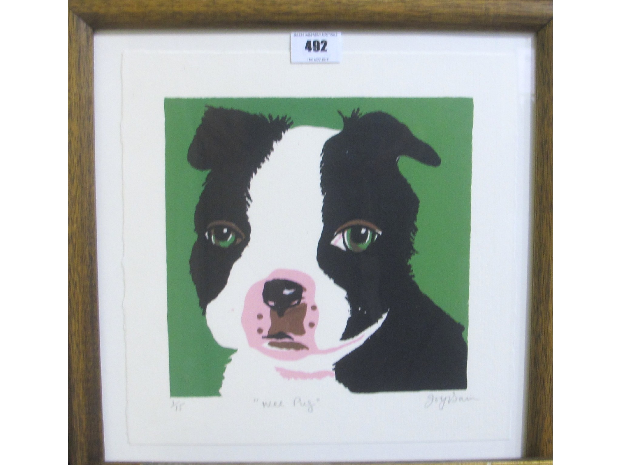 Appraisal: JOY BAIN 'Wee Pug' signed woodblock print