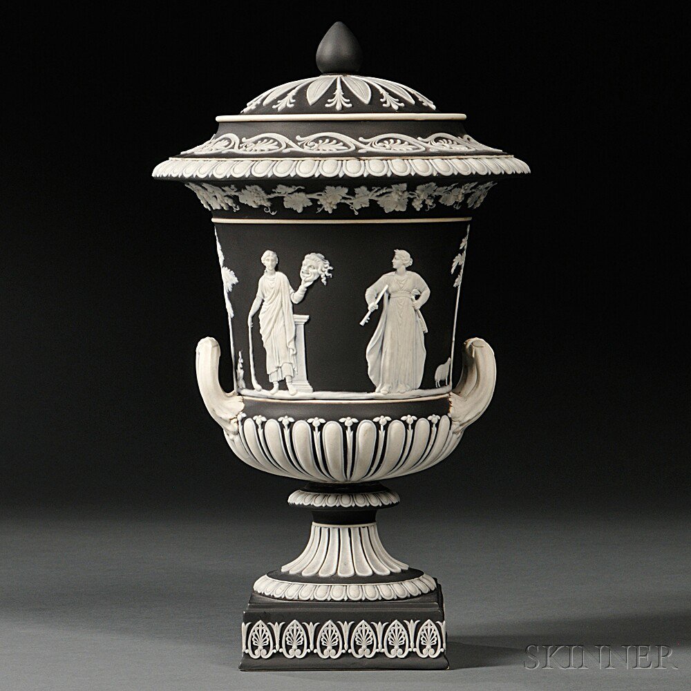 Appraisal: Wedgwood Black Jasper Dip Vase and Cover England early th