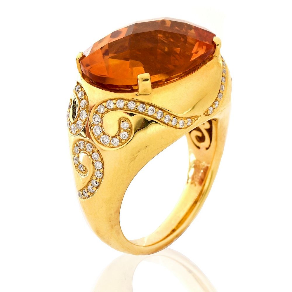 Appraisal: Citrine Diamond and K Gold Ring Oval Cut Citrine Pave