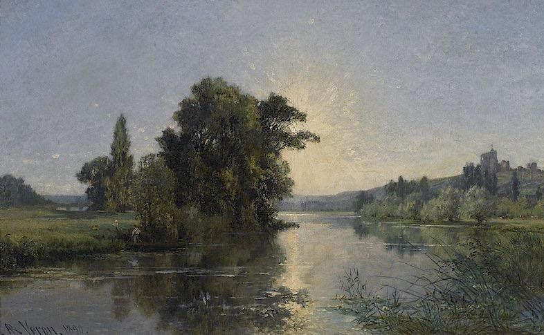 Appraisal: Alexandre Rene Veron French - Picnic Along the Riverbank oil