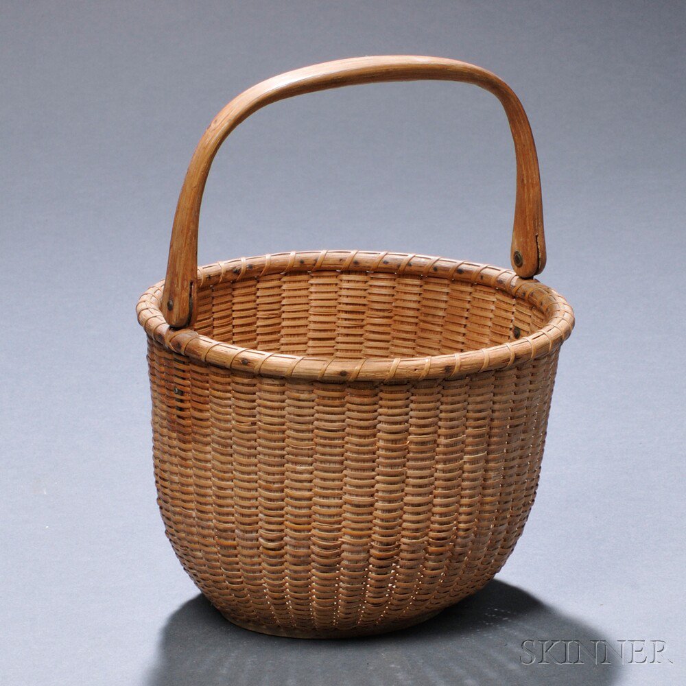 Appraisal: Small Deep Round Nantucket Basket probably early th century with