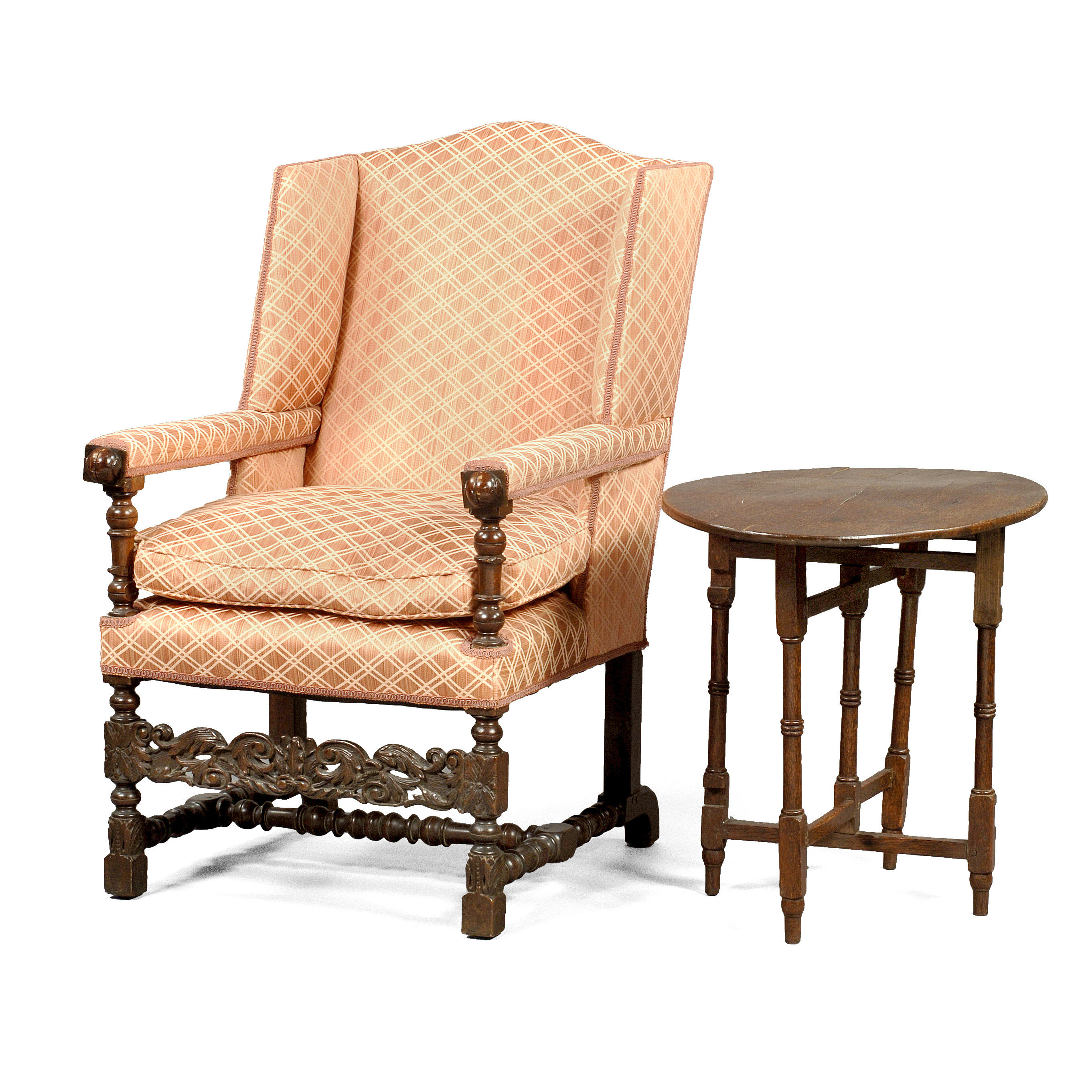 Appraisal: RENAISSANCE REVIVAL OAK WING CHAIR WITH CARVED STRETCHER