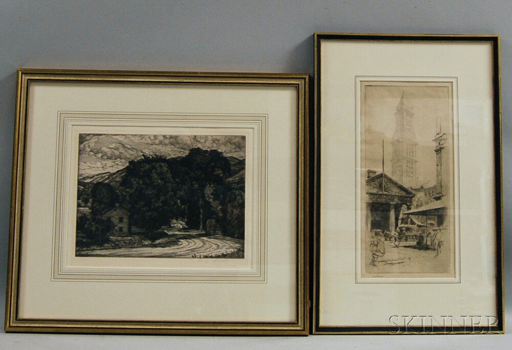 Appraisal: Two Framed Etchings Luigi Lucioni Italian American - Mountain Landscape