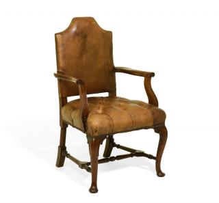 Appraisal: A QUEEN ANNE STYLE WALNUT OPEN ARMCHAIR A QUEEN ANNE