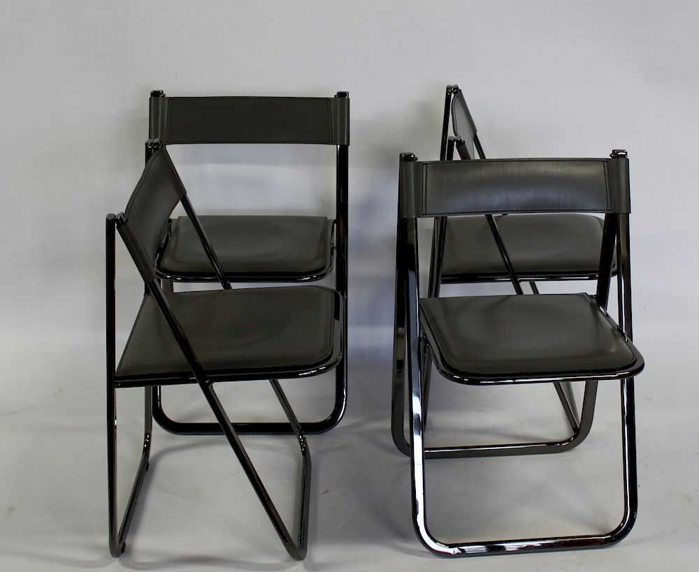 Appraisal: AARBEN Italy Set of Chrome and Leather Folding Chairs Signed