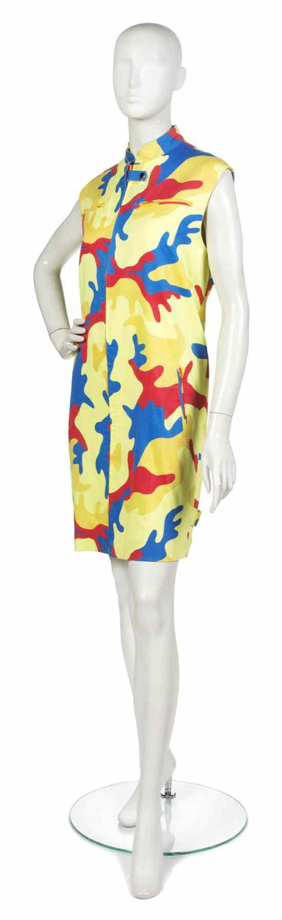 Appraisal: A Stephen Sprouse Chartreuse Cotton Camouflage Print Dress s sleeveless