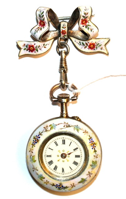 Appraisal: A SILVER AND ENAMEL LADIES FOB WATCH with white enamelled