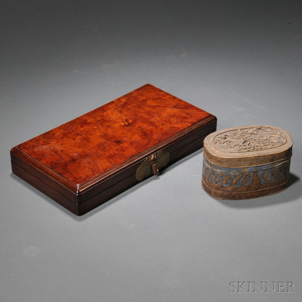 Appraisal: Two Covered Boxes China a rectangular document box lacquered with