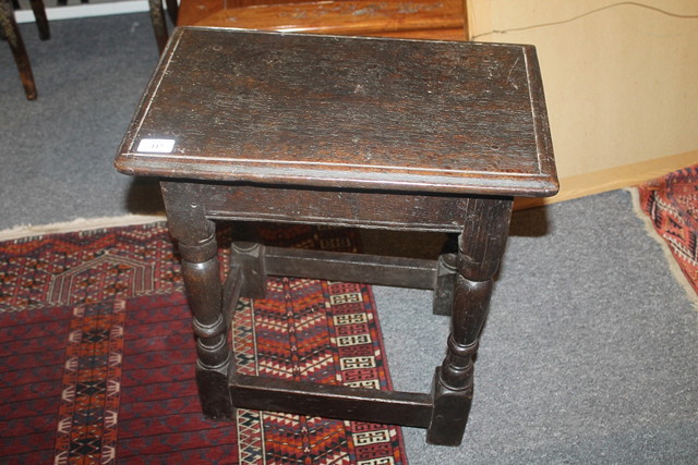 Appraisal: AN ANTIQUE OAK JOINT STOOL with rectangular top and turned