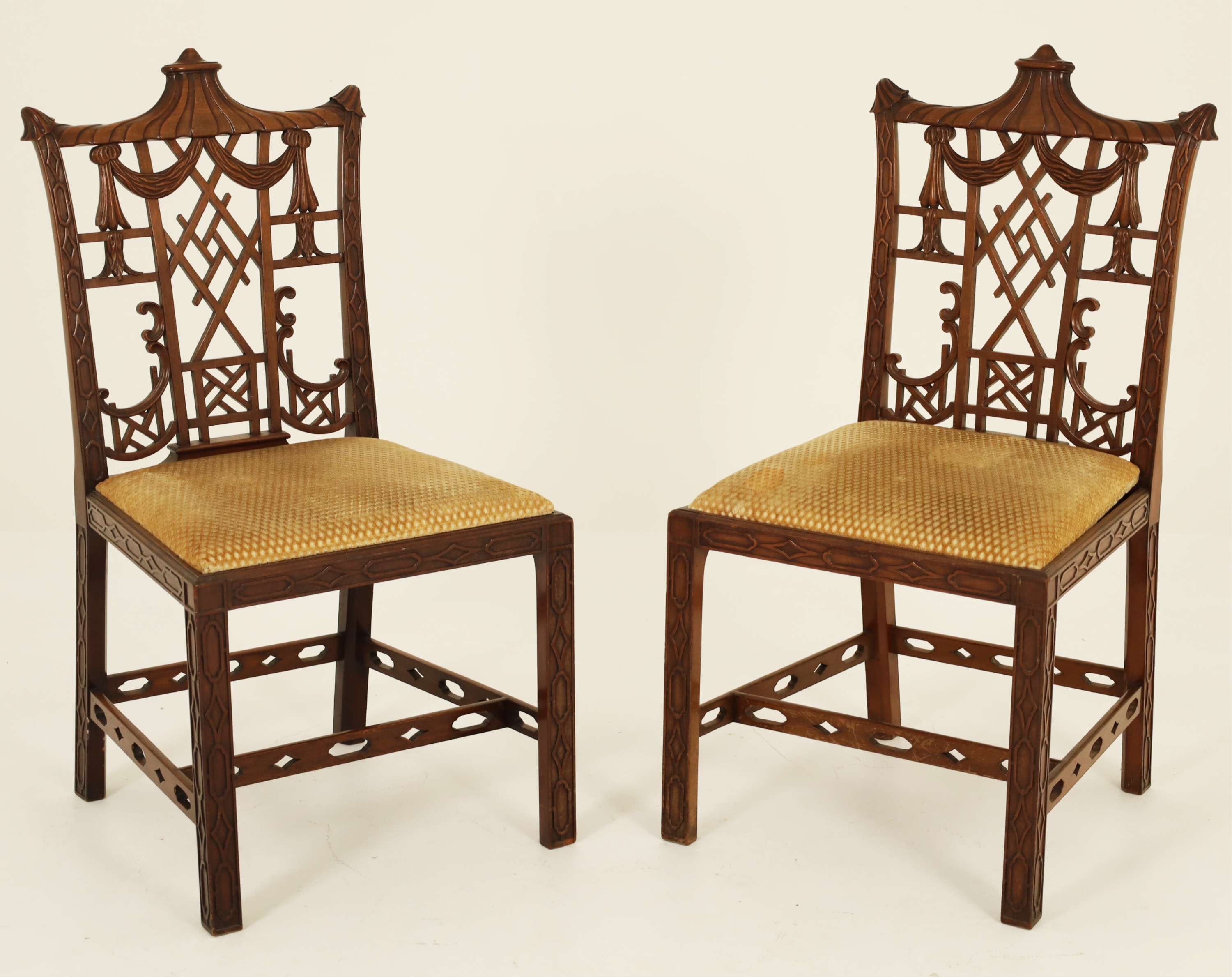 Appraisal: PAIR OF CHINESE CHIPPENDALE DESIGN MAHOGANY CHAIRS Pair of Chinese