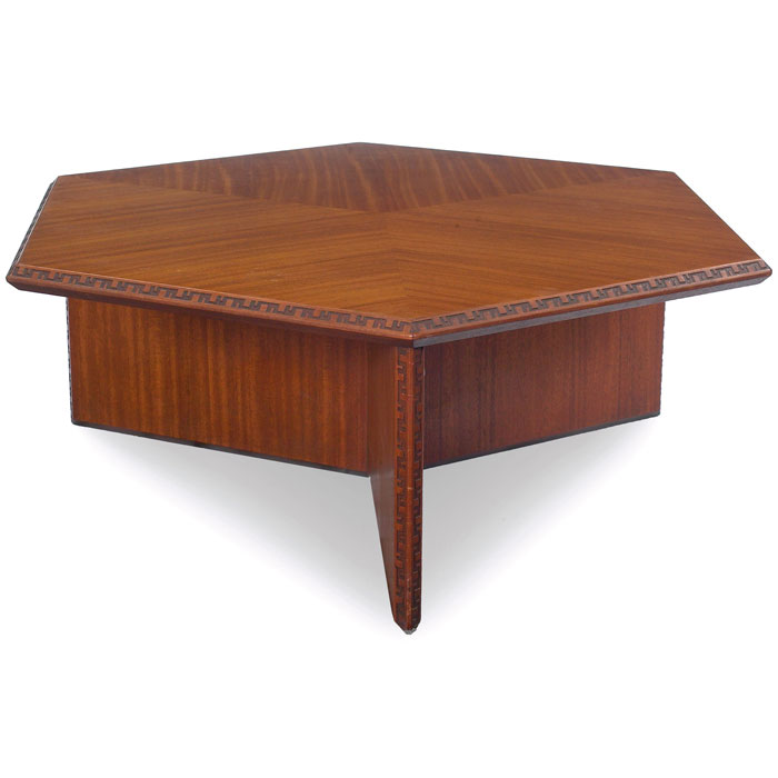 Appraisal: Frank Lloyd Wright coffee table manufactured by Heritage Henredon hexagonal