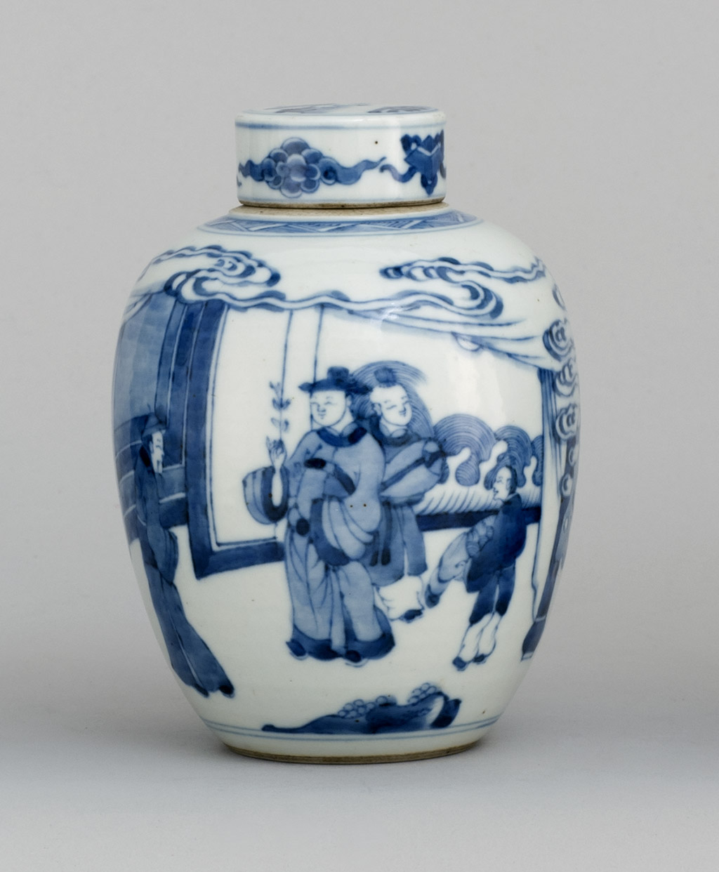 Appraisal: BLUE AND WHITE PORCELAIN COVERED JAR th CenturyIn ovoid form