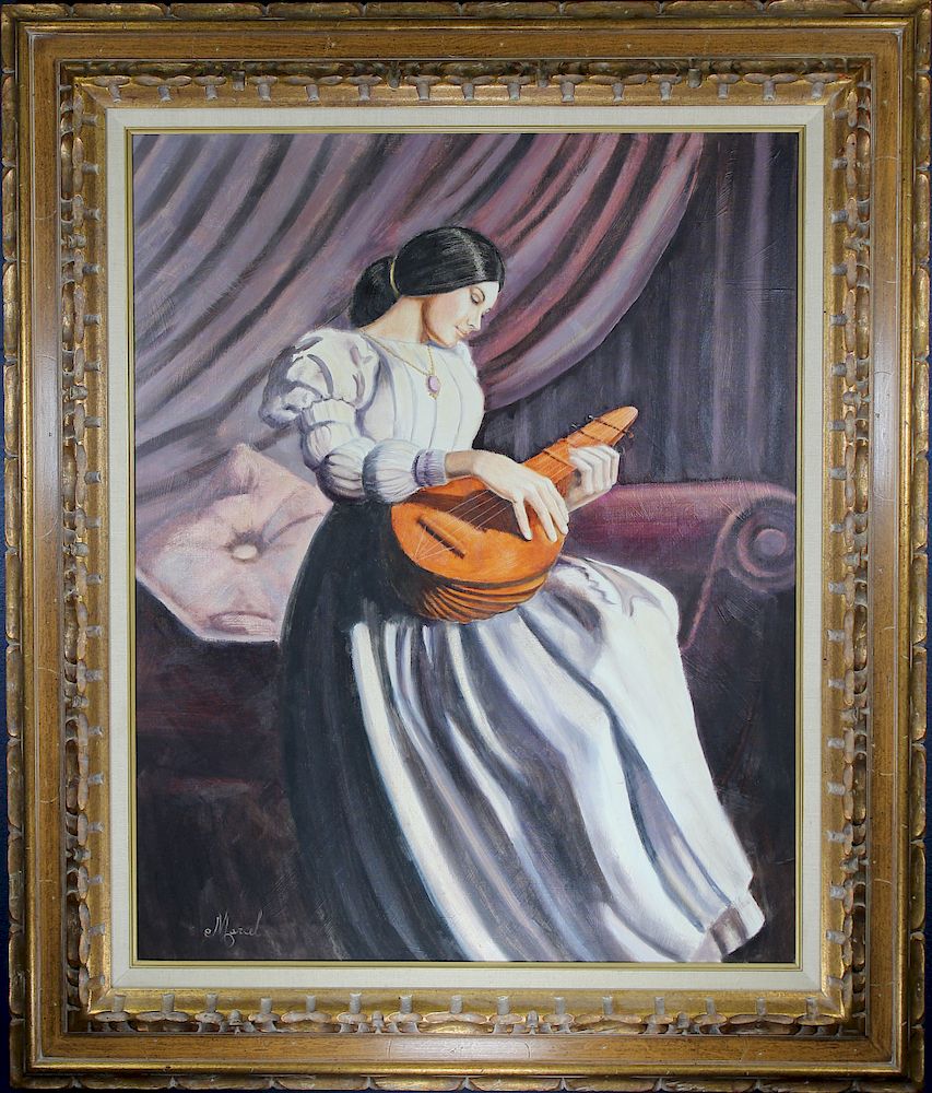 Appraisal: Marcella Nordseth Painting of Woman with Mandolin Marcella Nordseth Painting