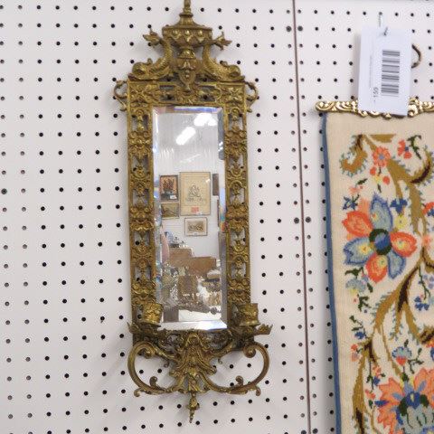 Appraisal: Victorian Bronzed Mirror with Sconces dolphin and rococo designs overall