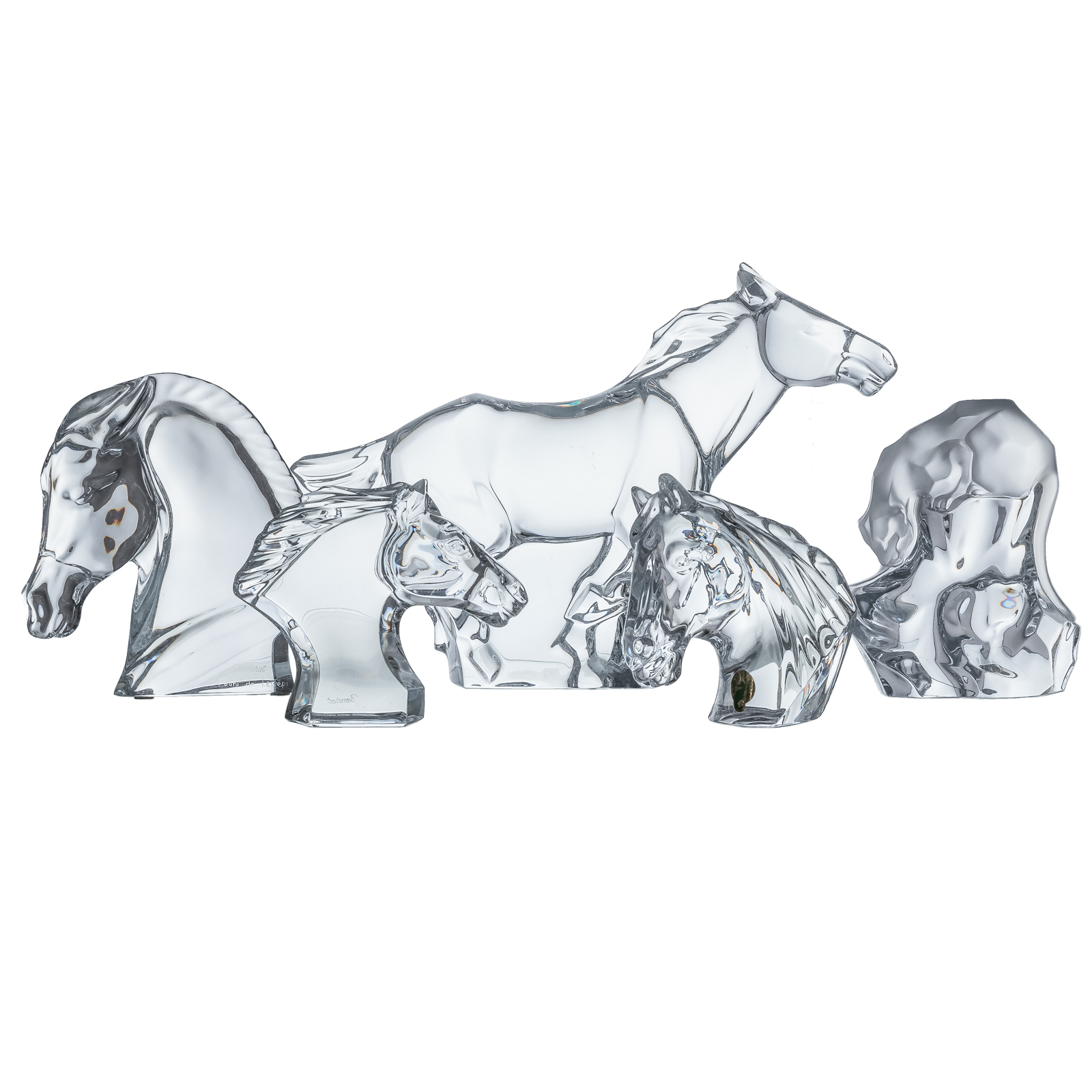 Appraisal: THREE BACCARAT CRYSTAL HORSES TWO OTHERS Baccarat galloping horse in