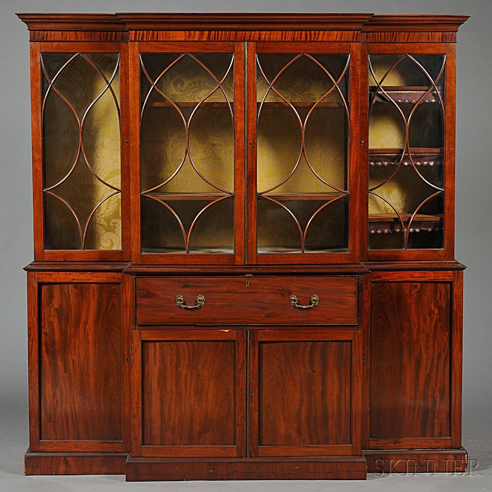 Appraisal: George III Mahogany Breakfront Secretary Bookcase early th century the