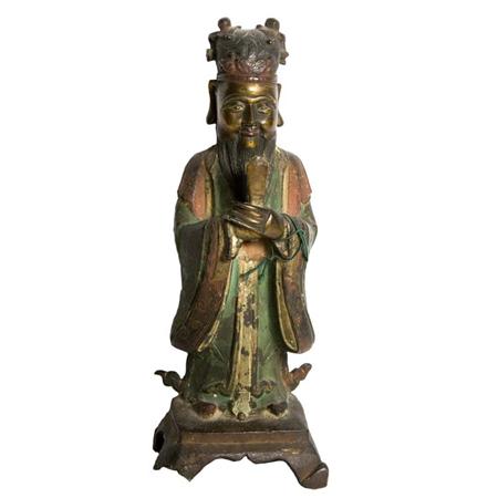 Appraisal: Chinese Gilt and Polychrome Painted Bronze Figure Estimate -