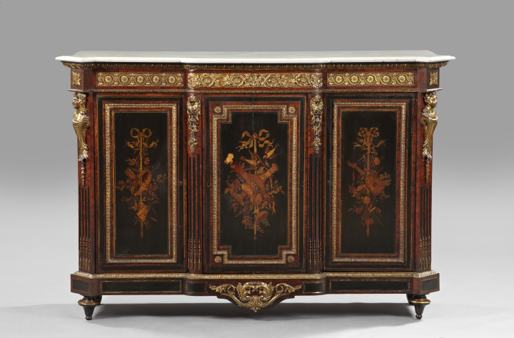 Appraisal: Good Napoleon III Marquetry-Inlaid and Gilt-Brass-Mounted Marble-Top Parlor Cabinet fourth