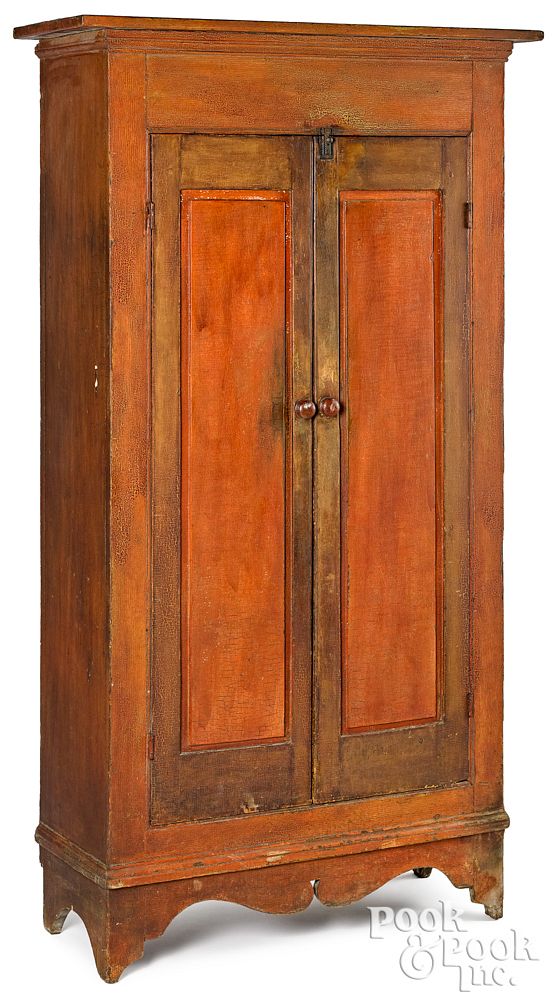 Appraisal: Painted pine raised panel cupboard th c Painted pine raised