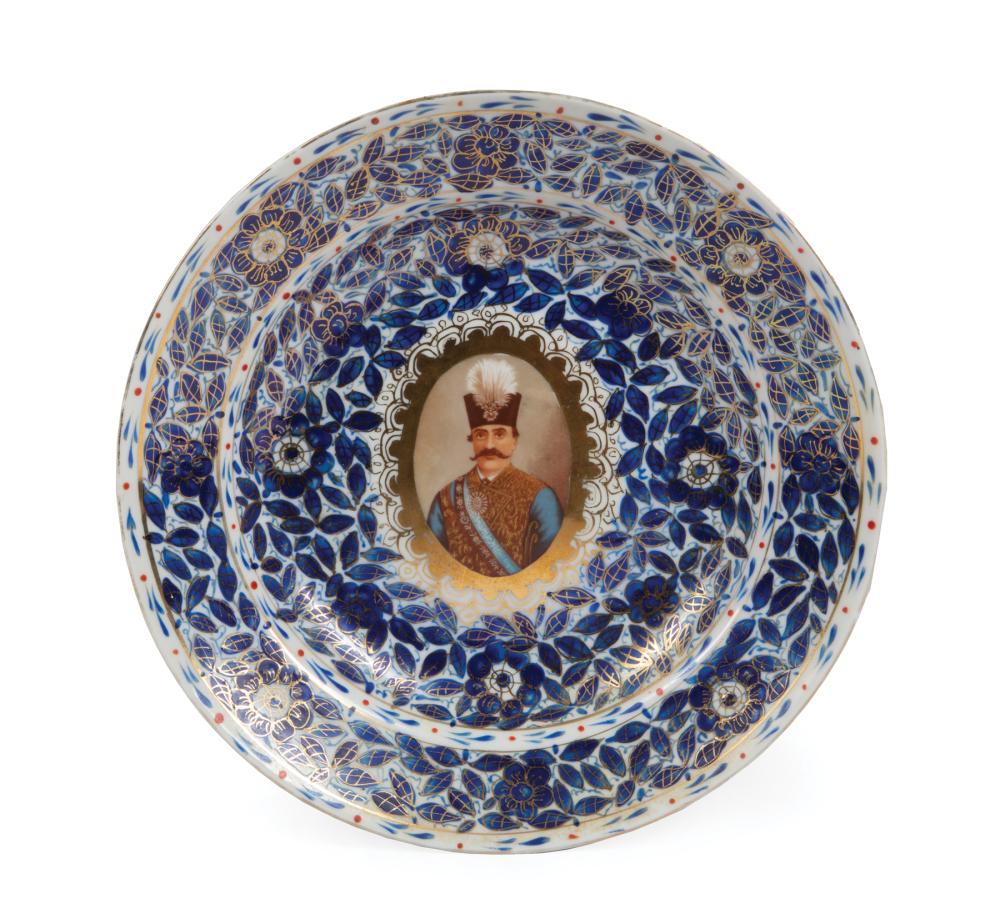 Appraisal: Polychrome Porcelain Portrait Dish for the Persian Market unmarked decorated