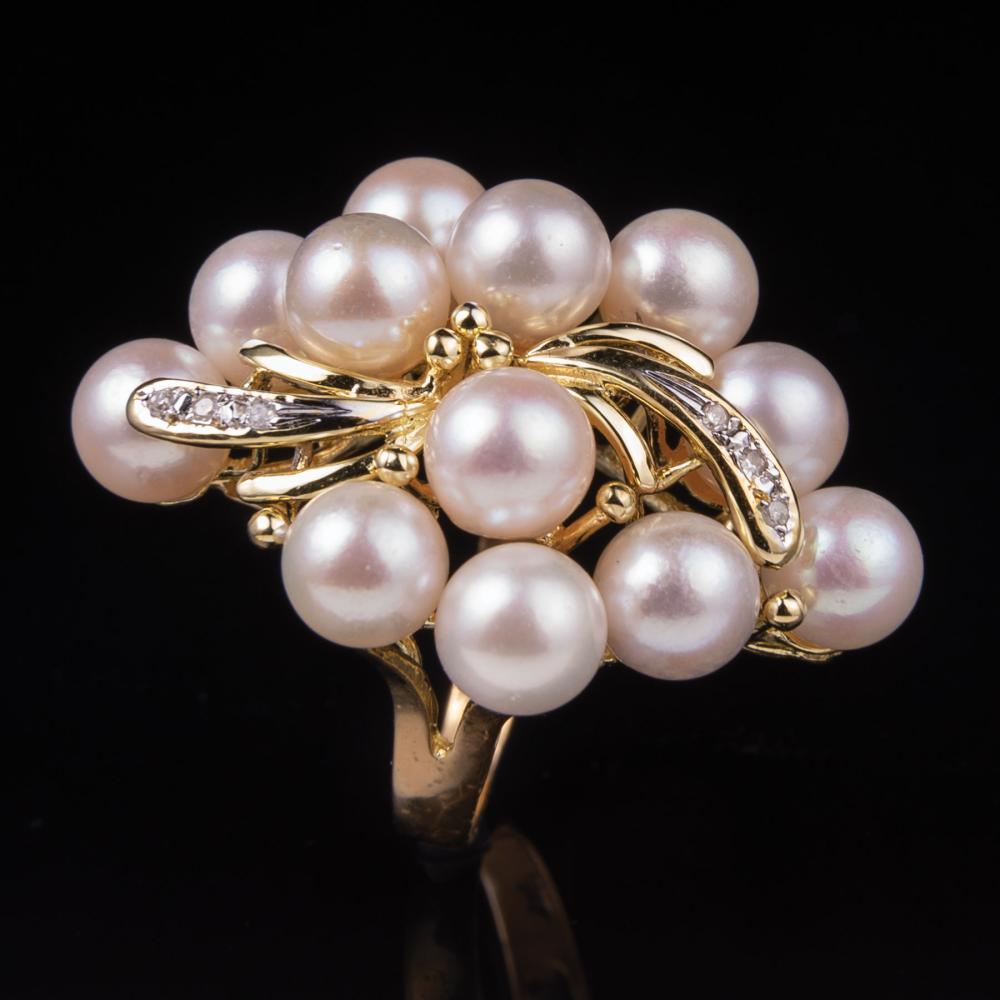 Appraisal: kt Yellow Gold Cultured Pearl and Diamond Ring together with