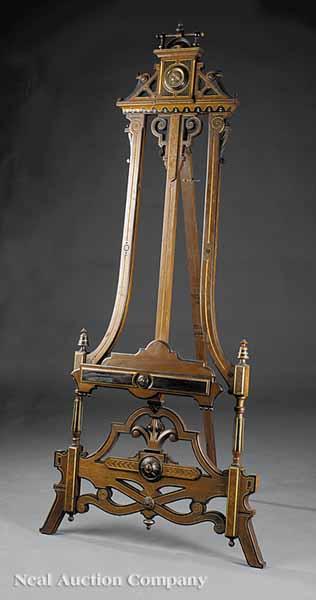 Appraisal: An American Renaissance Gilt Incised Bronze-Mounted and Ebonized Walnut Easel