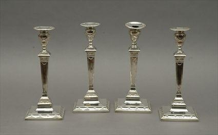 Appraisal: Four Silver-Plated Candlesticks