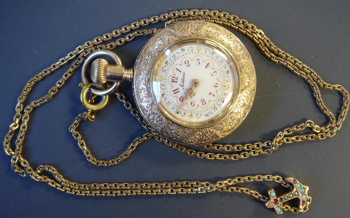 Appraisal: Gold-filled Lady's Pocket Watch Addison ornate face elaborately chased open