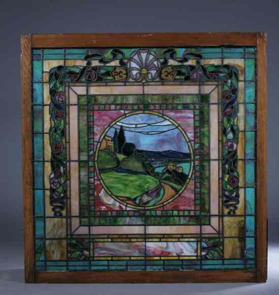 Appraisal: SET FOUR ART NOUVEAU STAINED GLASS CHURCH WINDOWS late th-early