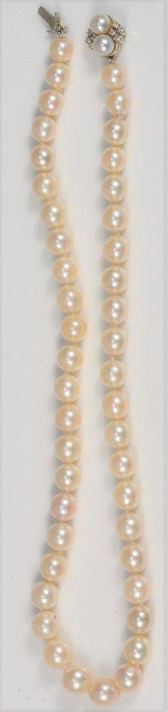 Appraisal: Pearl Single String Necklace graduated pearls having karat white gold