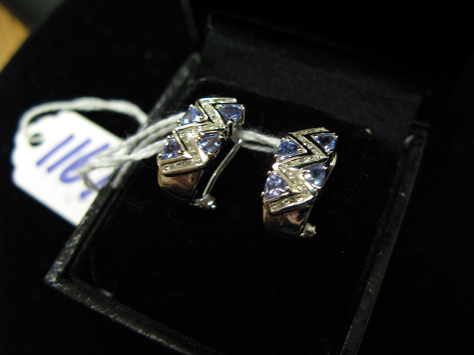 Appraisal: A PAIR OF TANZANITE DIAMOND AND FOURTEEN KARAT WHITE GOLD