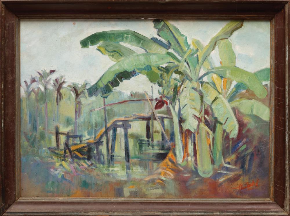 Appraisal: Latin American School th c Dock with Tropical Flora oil