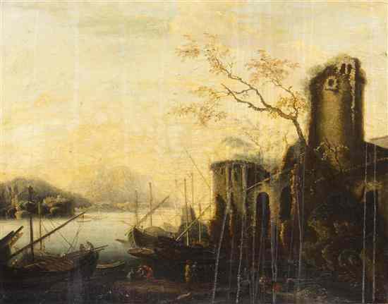 Appraisal: Artist Unknown th century Harbor Scene oil on board x