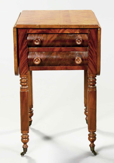 Appraisal: American Late Classical Cherry Wood and Figured Mahogany Drop-Leaf Work