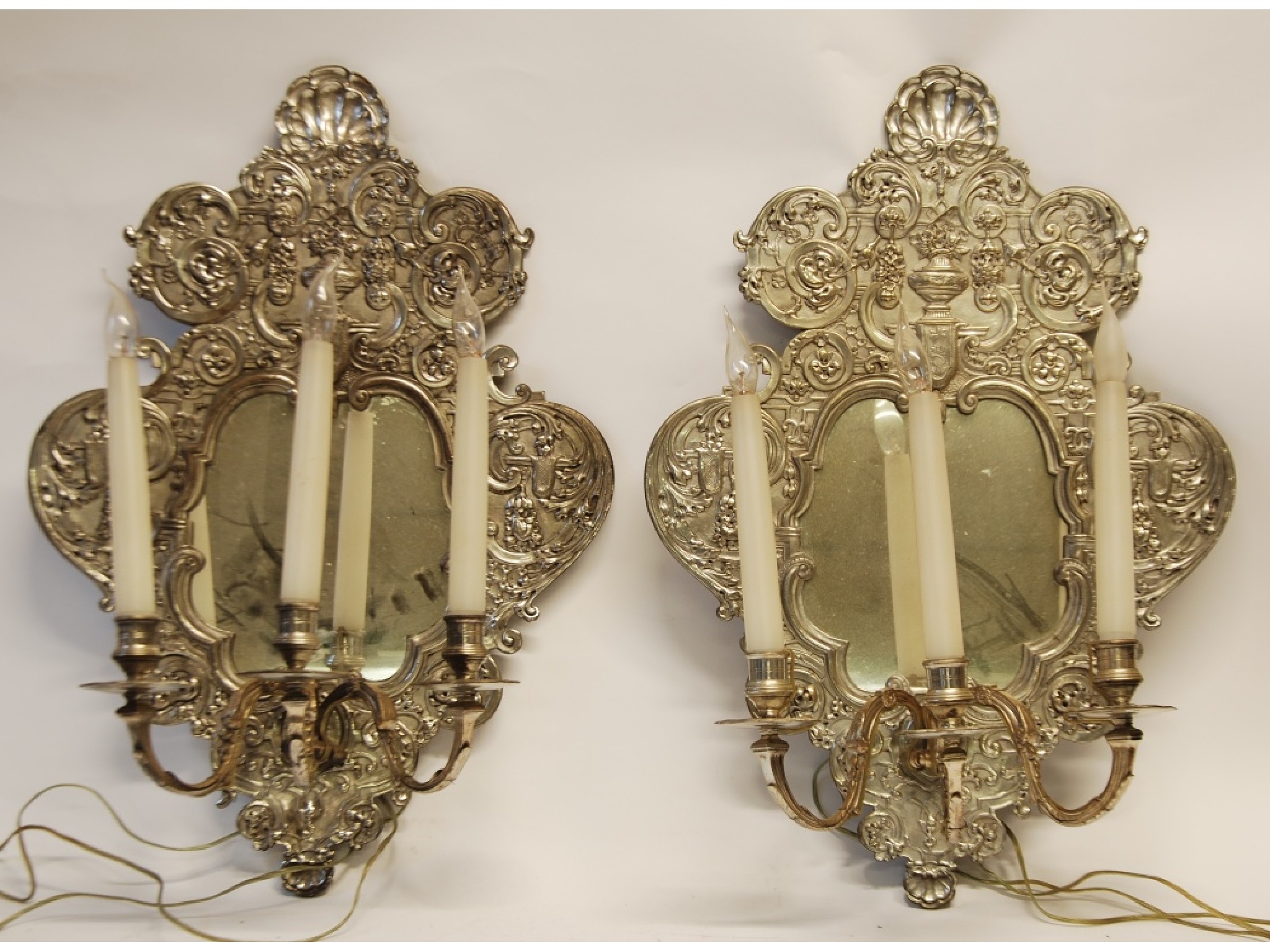 Appraisal: PAIR OF BAROQUE SILVER PLATED ON COPPER GIRANDOLES each with