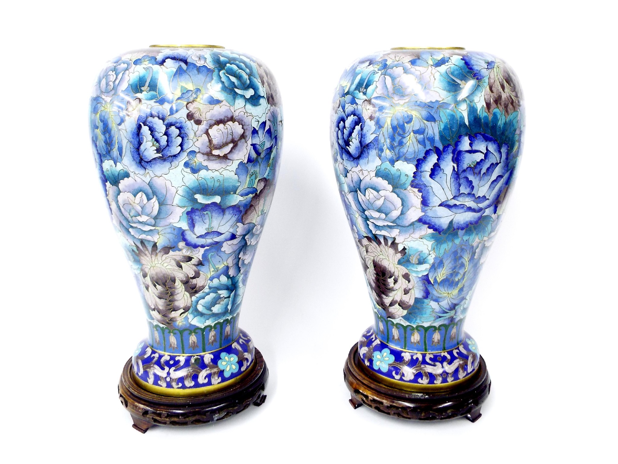 Appraisal: Pair of cloisonne baluster vases decorated in shades of blue