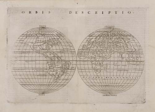 Appraisal: RUSCELLI GIROLAMO Orbis Descriptio Double-page engraved double-hemispheric world map x