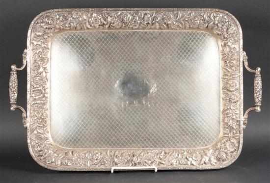 Appraisal: American engraved repousse sterling silver tea tray Schofield Baltimore early