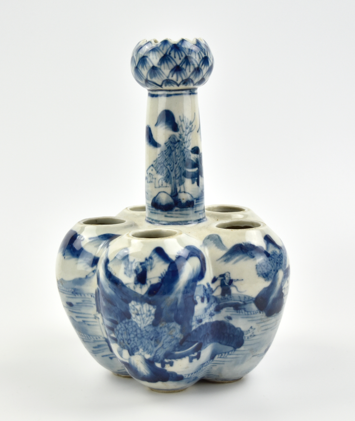 Appraisal: Chinese th C blue white Chinese porcelain candle holder with