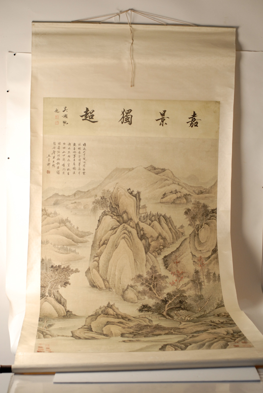 Appraisal: Large th C Chinese Ming-style Scroll Painting of Landscape L