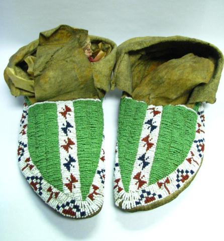 Appraisal: Pair of Native American Beaded Moccasins green red blue and