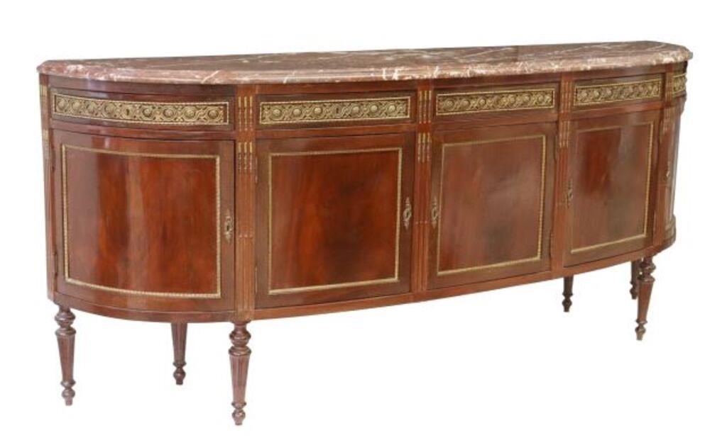 Appraisal: Louis XVI style marble-top sideboard th c mahogany case with