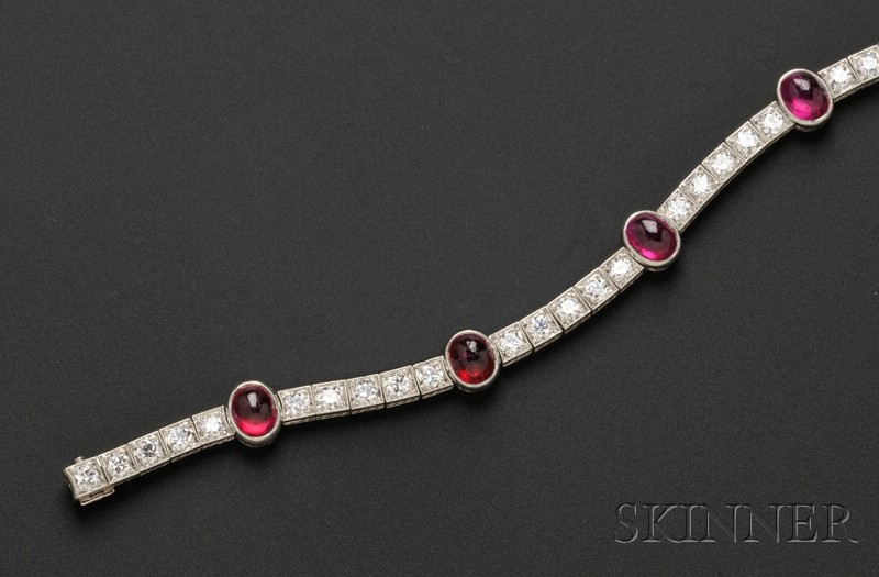 Appraisal: Art Deco Platinum Ruby and Diamond Bracelet bezel-set with seven