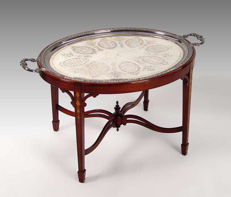 Appraisal: HEPPLEWHITE STYLE TEA TABLE WITH TRAY Fine English reproduction Table