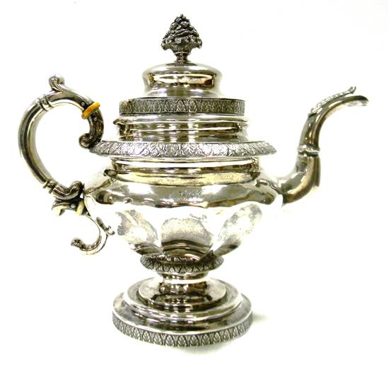 Appraisal: SILVER E Stebbins Co NYC coin silver teapot c tulip