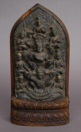 Appraisal: NEPALESE CARVED STONE STELE OF VISHNU AND GARUDA The pointed