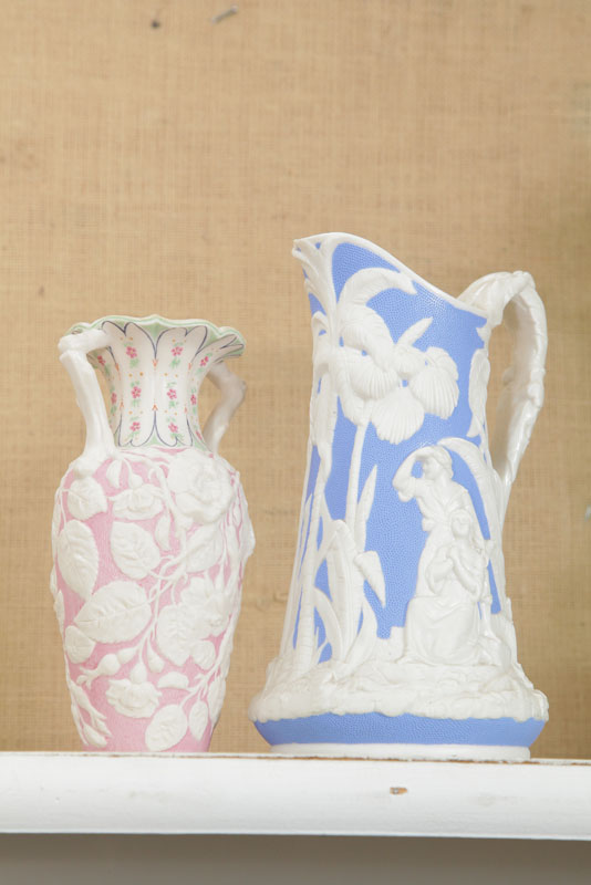 Appraisal: TWO PARIAN PIECES A double handled vase with relief floral