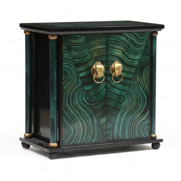 Appraisal: HOLLYWOOD REGENCY STYLE FAUX MALACHITE CABINET Late th century black