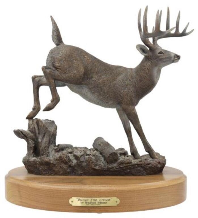 Appraisal: Bronze-finish resin stag sculpture Bound For Cover signed at verso