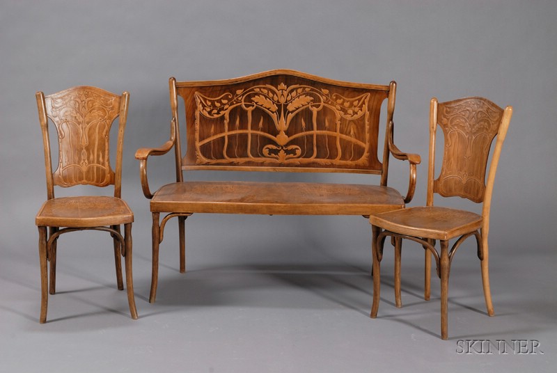 Appraisal: Austrian Art Nouveau Three-Piece Bentwood Parlor Set c stamped and